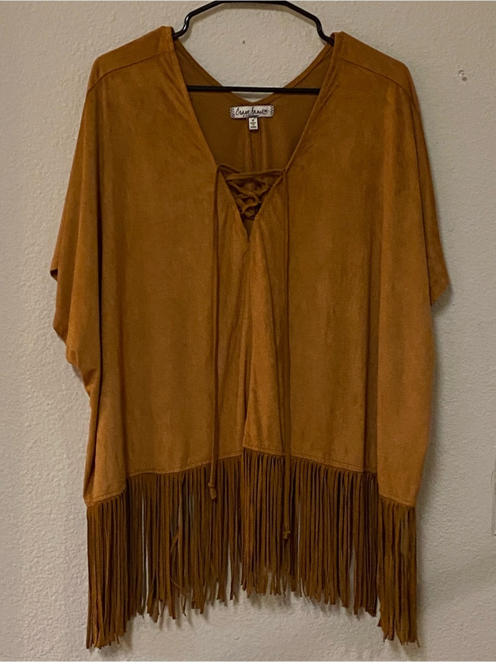Crave Fame by Almost Famous Lace-Up Fringe Suede-Look Top - Medium - Like New!